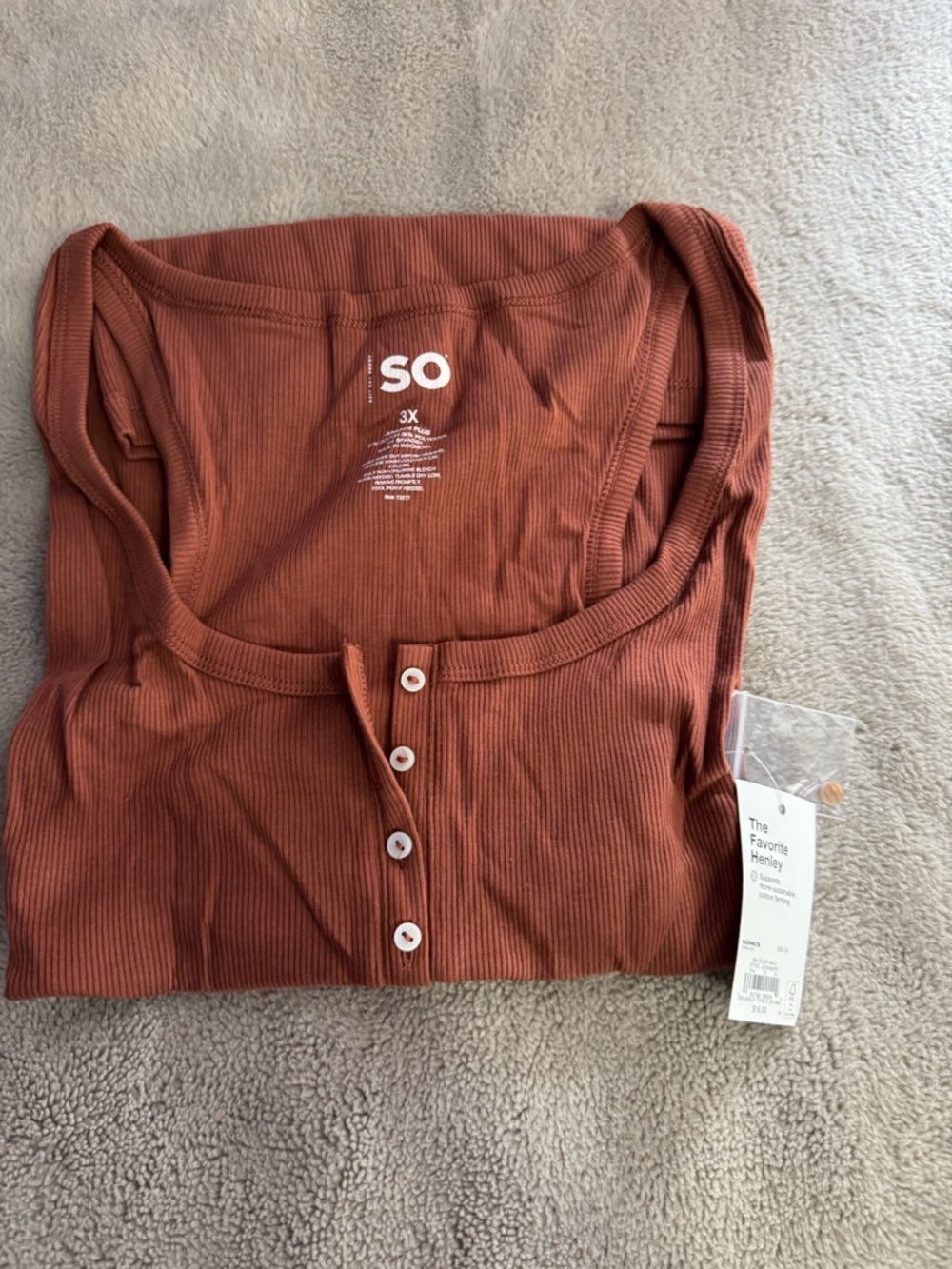 SO Ribbed Henley Plus Size Tank in Rust Brown